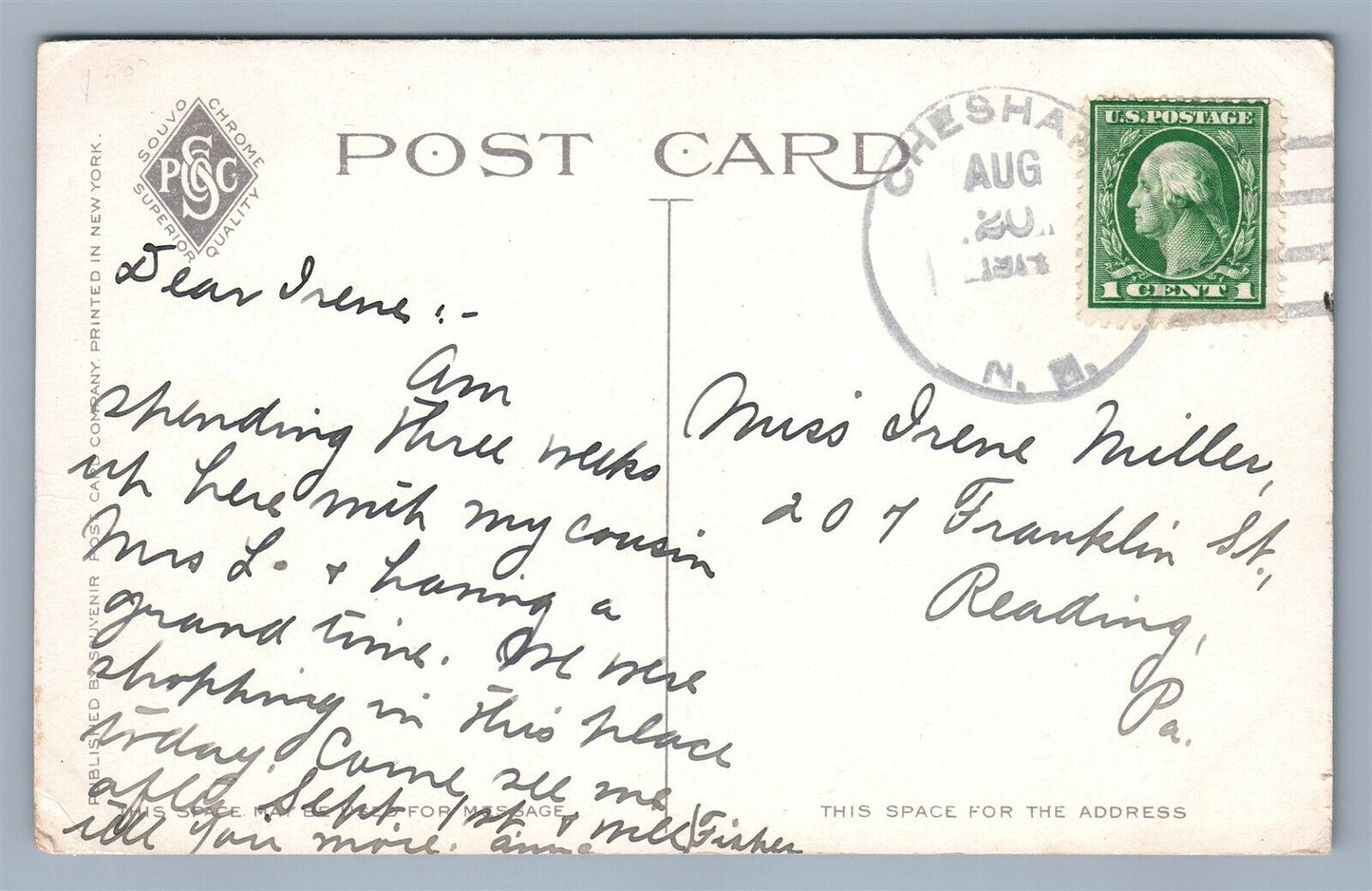 KEENE NH MAIN STREET 1914 ANTIQUE POSTCARD