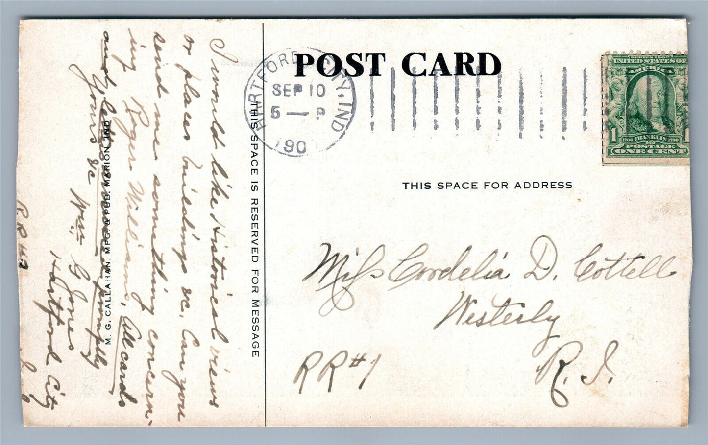 MARION IND BAND STAND & STEELE CIRCLE SOLDIERS HOME ANTIQUE POSTCARD