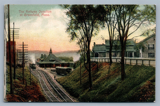 GREENFIELD MA RAILROAD JUNCTION ANTIQUE POSTCARD RAILWAY DEPOT STATION