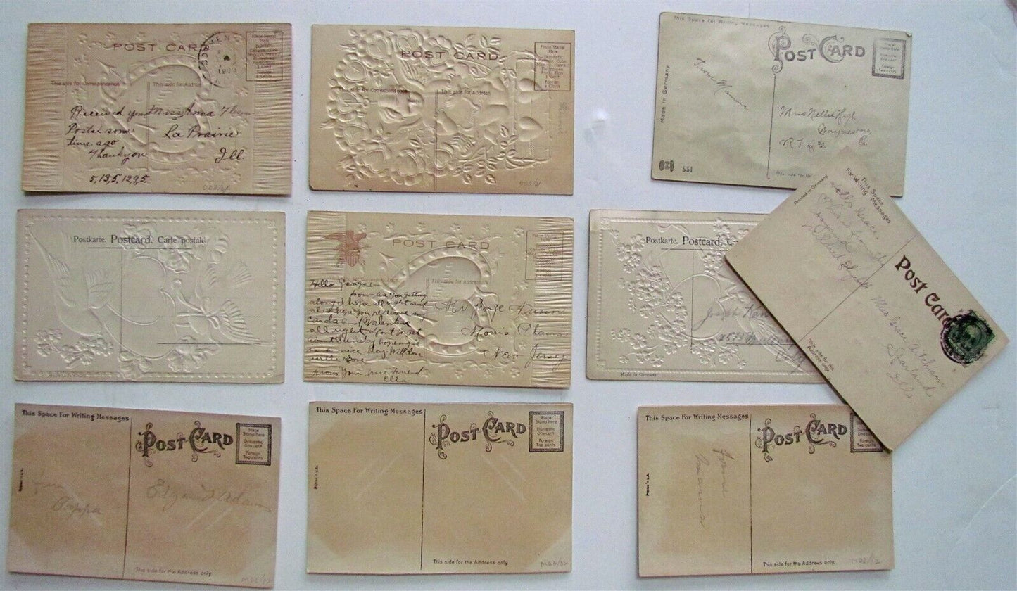LOT of 10 VALENTINE EMBOSSED ANTIQUE POSTCARDS DOVES CUPID HEARTS