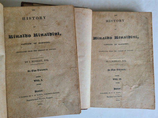 1824 HISTORY of RINALDO RINALDINI CAPTAIN of BANDITTI 2 VOLS antique AMERICANA