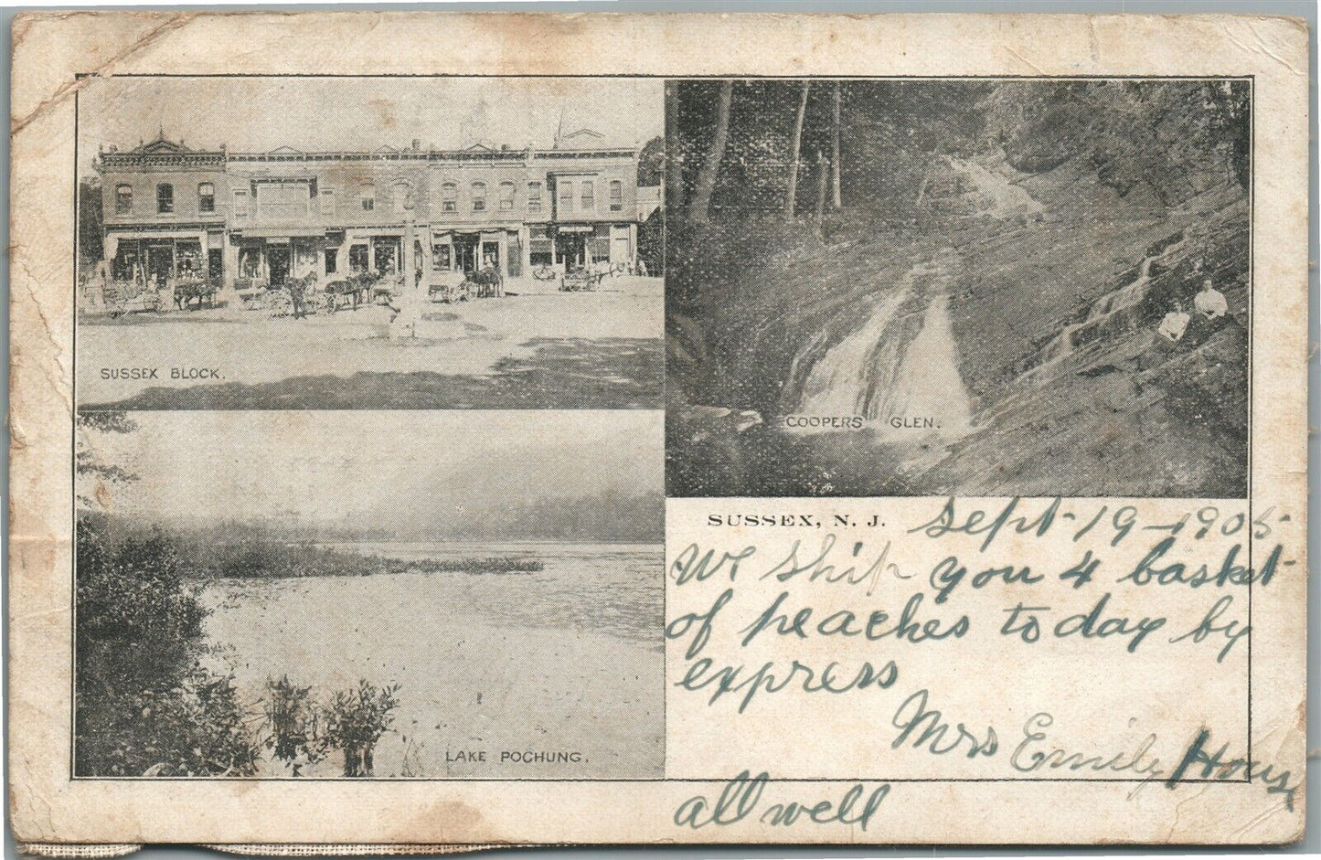 SUSSEX NJ LAKE POCHUNG ANTIQUE POSTCARD w/ LINEN BACKSIDE