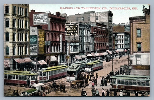 INDIANAPOLIS IND ILLINOIS & WASHINGTON STREETS ANTIQUE POSTCARD
