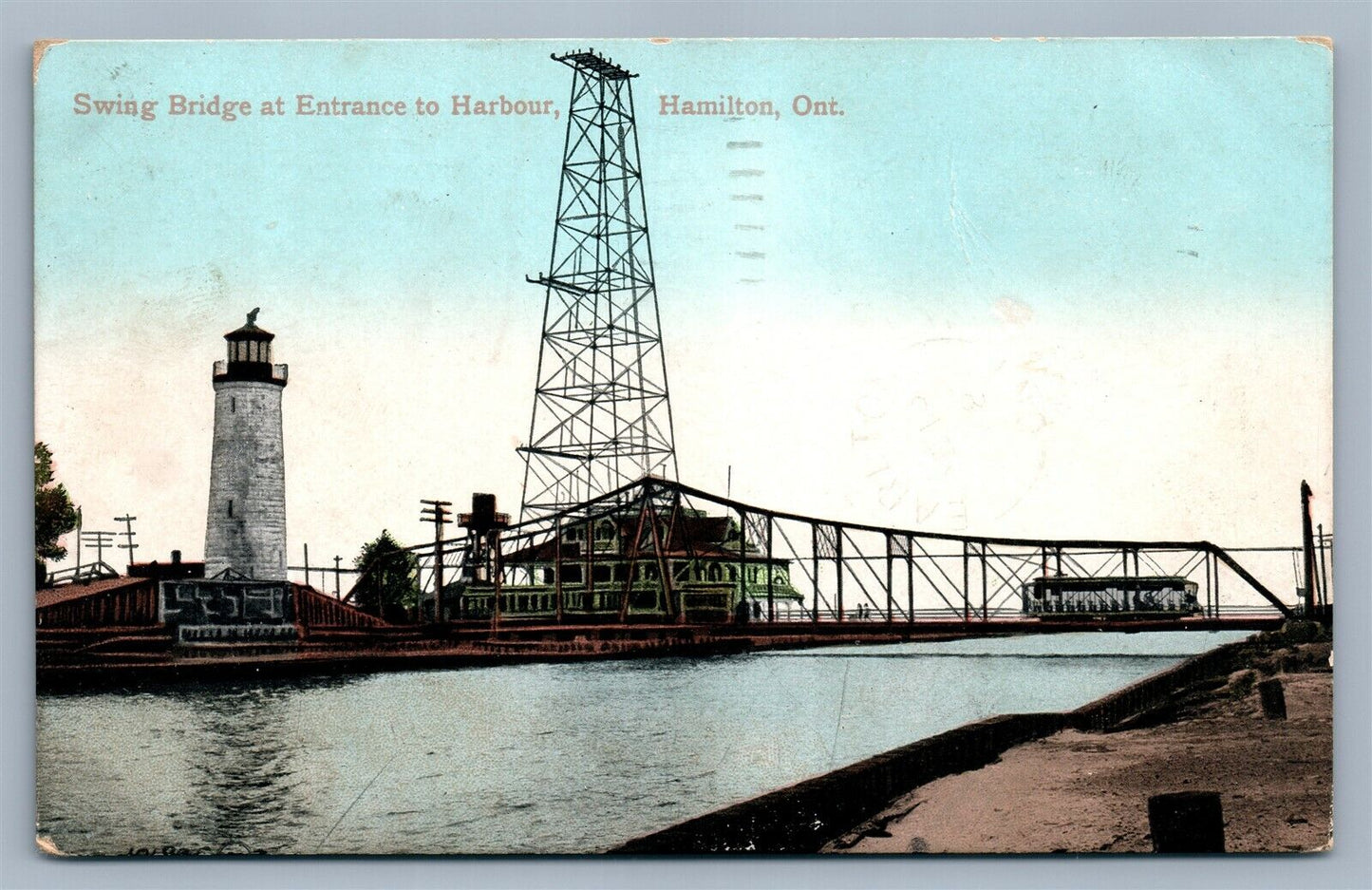 HAMILTON CANADA SWING BRIDGE LIGHTHOUSE ANTIQUE POSTCARD