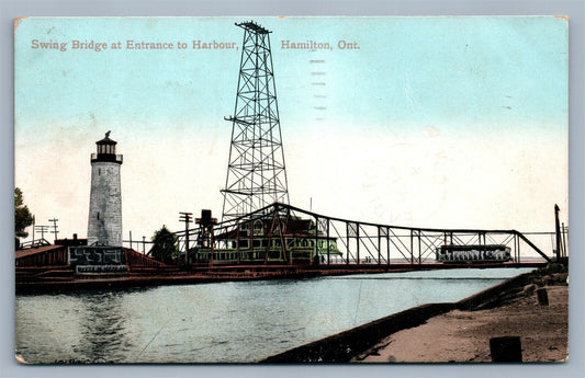 HAMILTON CANADA SWING BRIDGE LIGHTHOUSE ANTIQUE POSTCARD