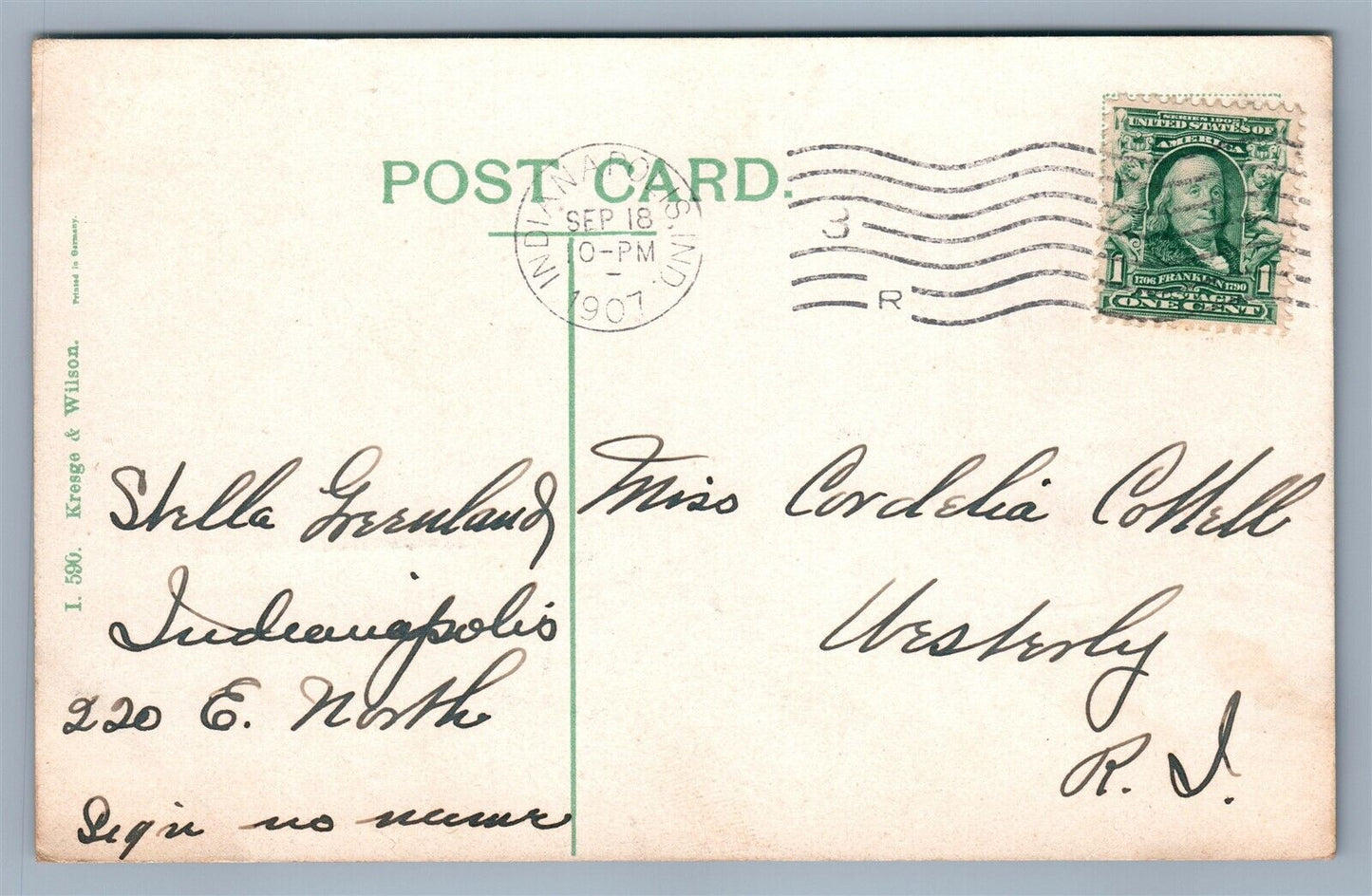 INDIANAPOLIS IND ILLINOIS & WASHINGTON STREETS ANTIQUE POSTCARD