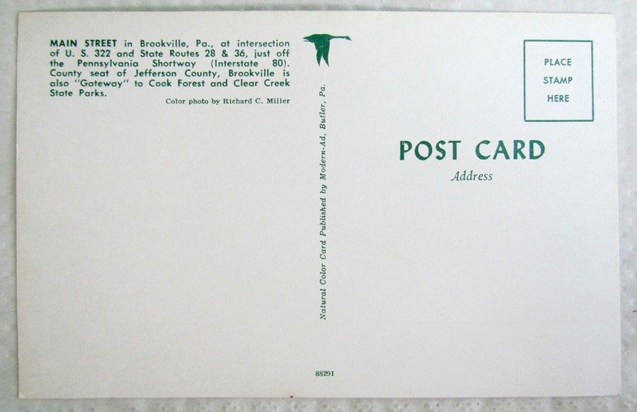 VINTAGE POSTCARD MAIN STREET in BROOKVILLE PA