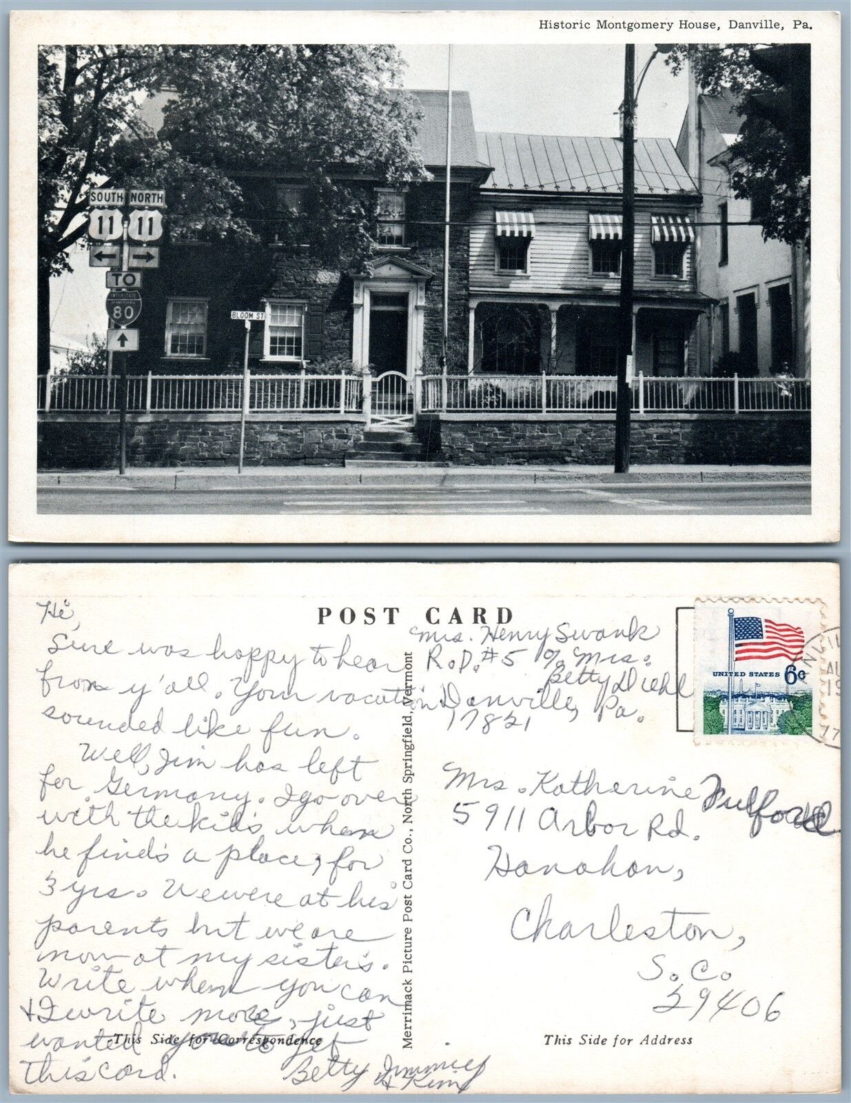 DANVILLE PA HISTORIC MONTGOMERY HOUSE VINTAGE POSTCARD