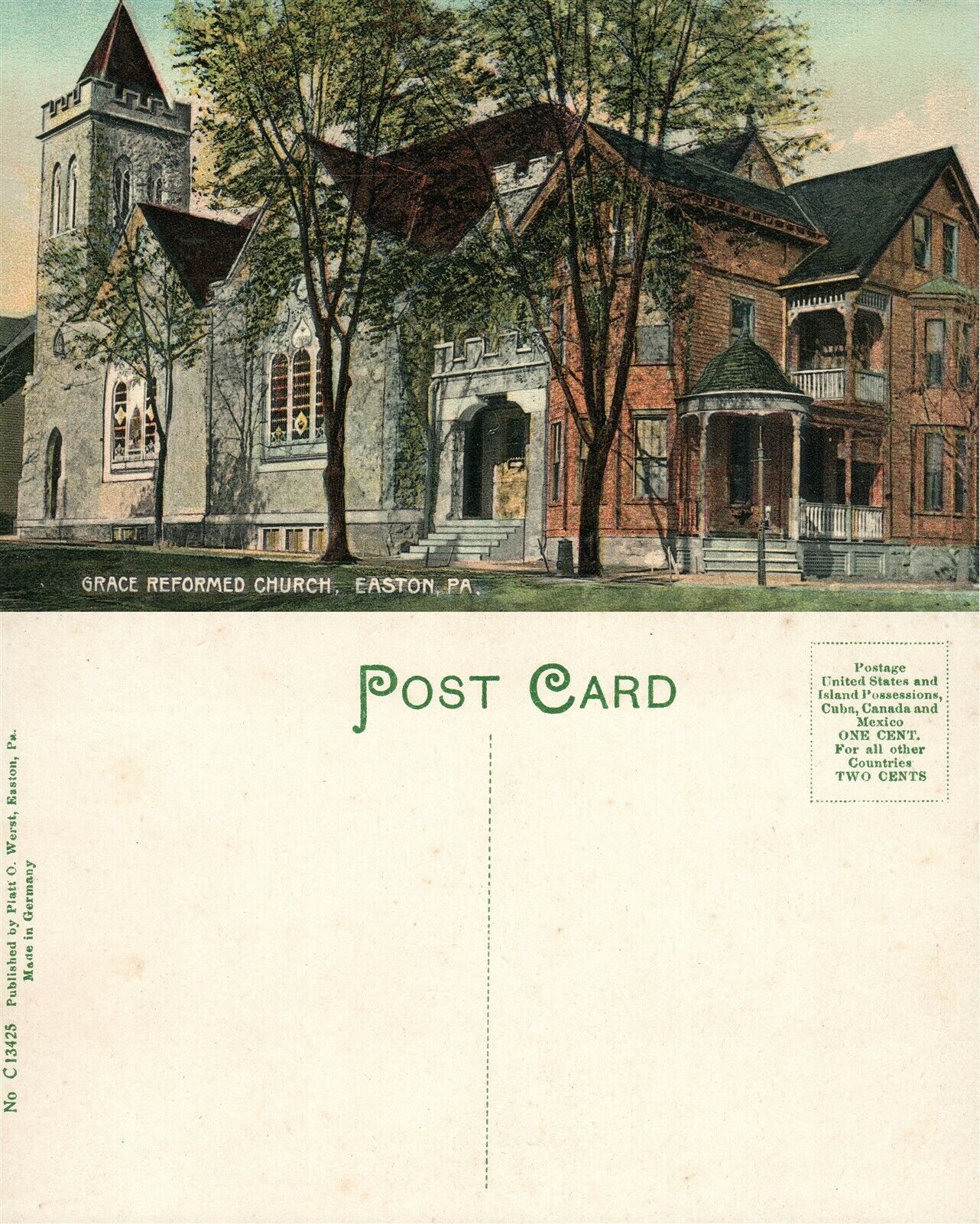 EASTON PA GRACE REFORMED CHURCH ANTIQUE POSTCARD