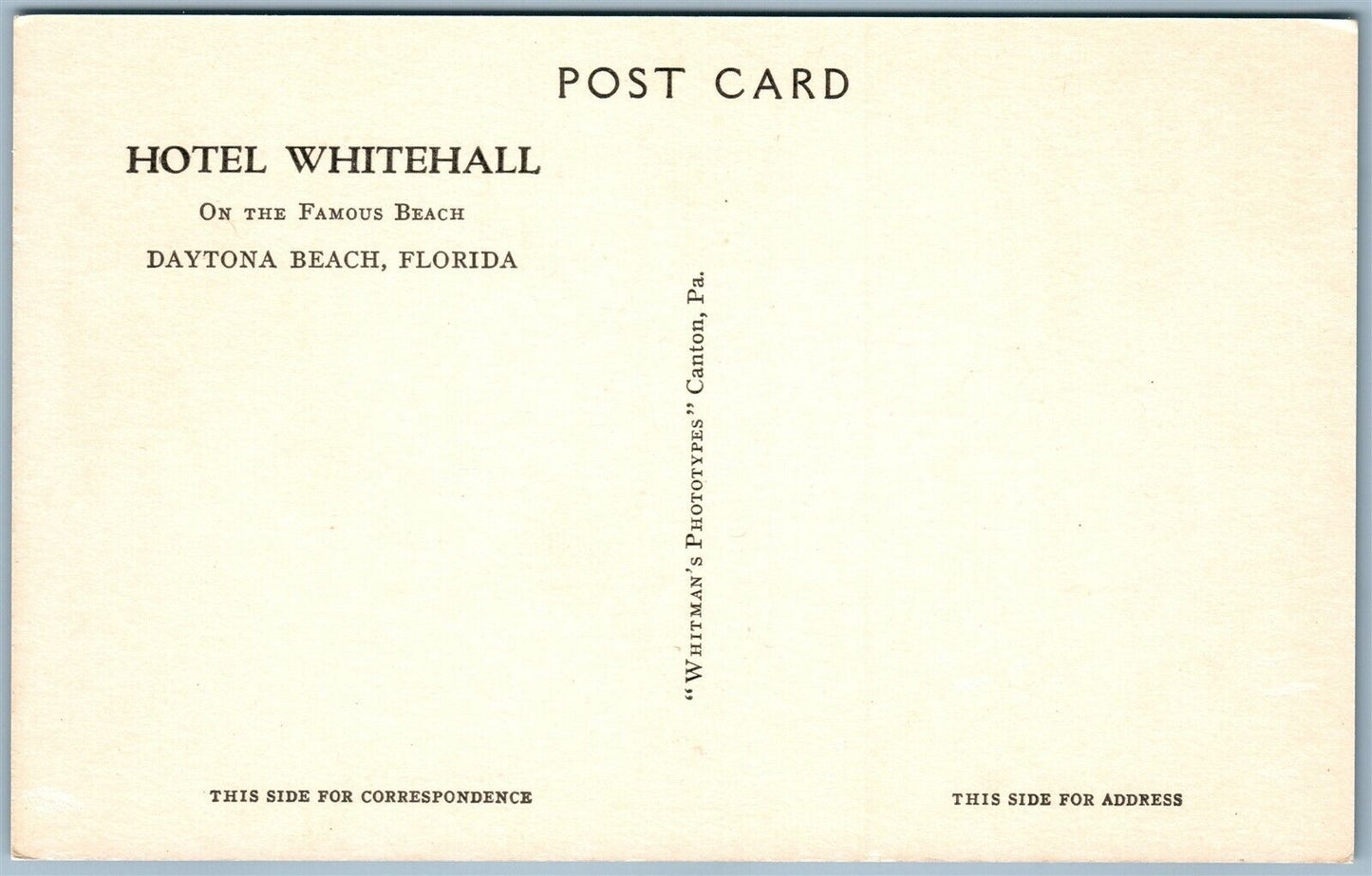 DAYTONA BEACH FL HOTEL WHITEHALL ANTIQUE POSTCARD