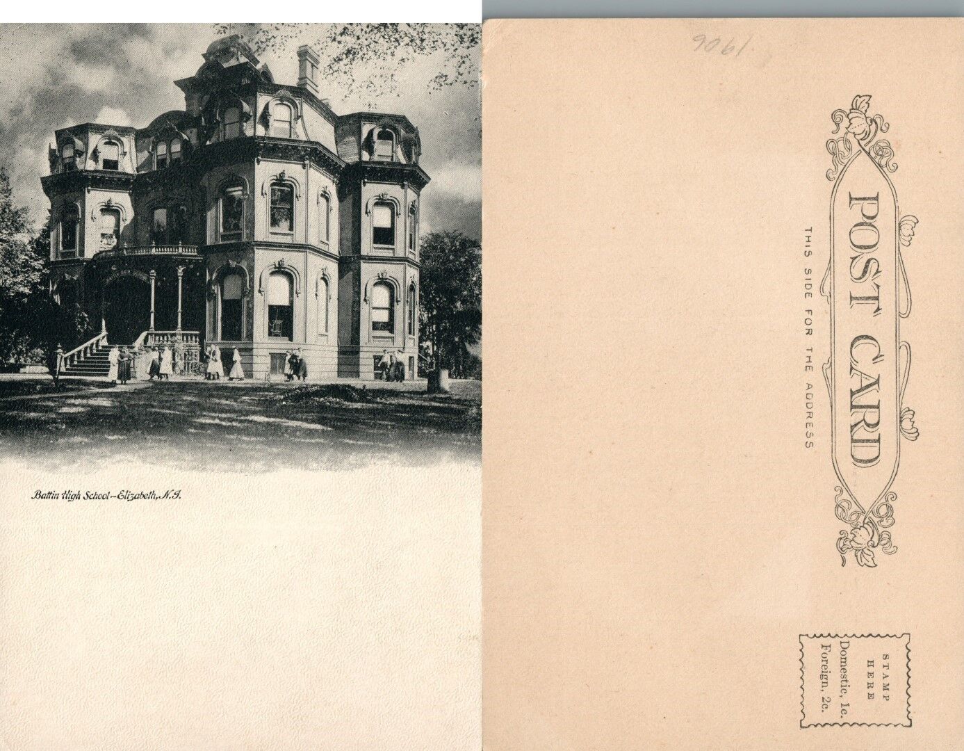 ELIZABETH N.J. BATTIN HIGH SCHOOL UNDIVIDED ANTIQUE POSTCARD