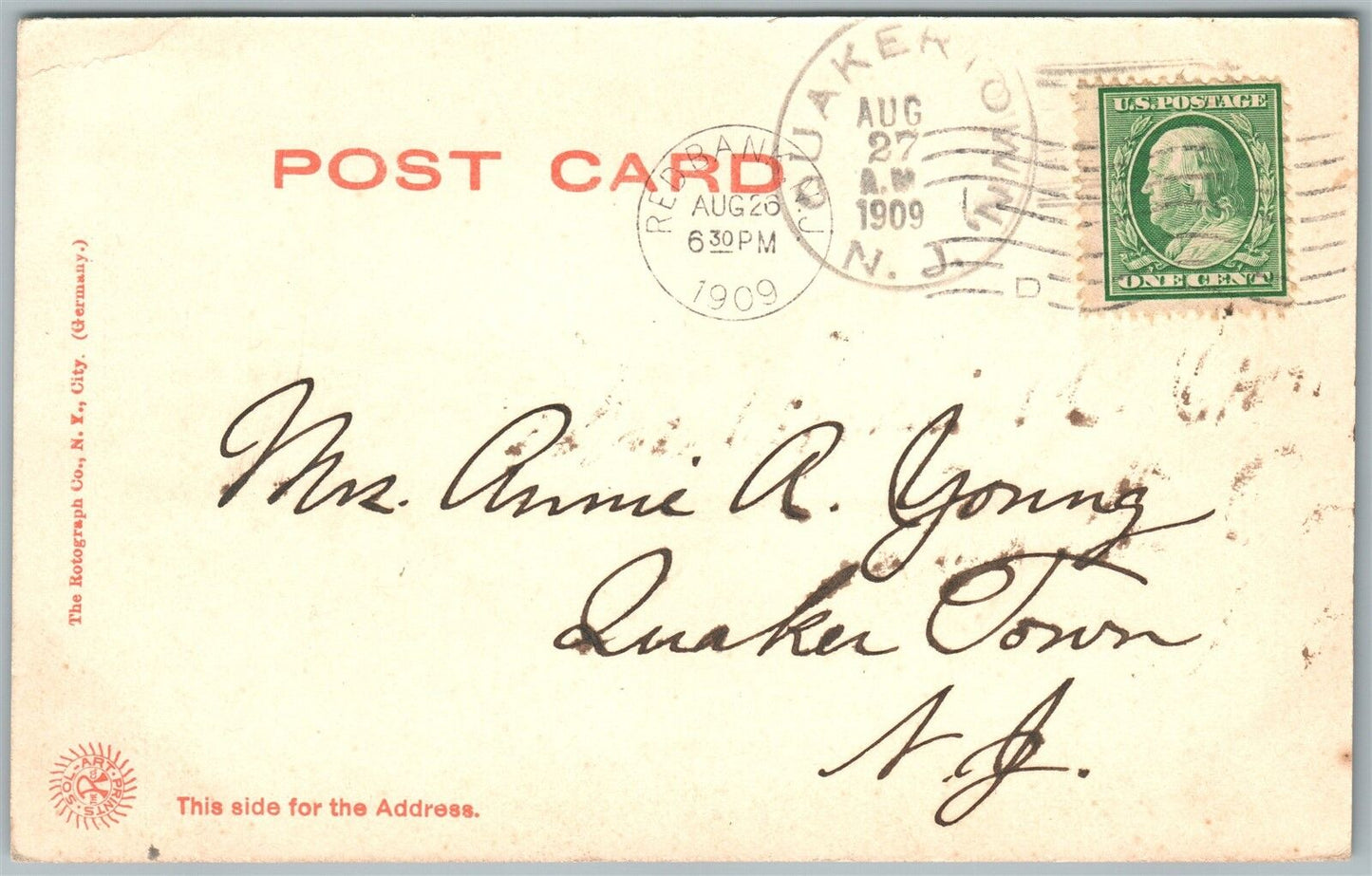 RED BANK NJ STEAMER SEA BIRD 1909 UNDIVIDED ANTIQUE POSTCARD