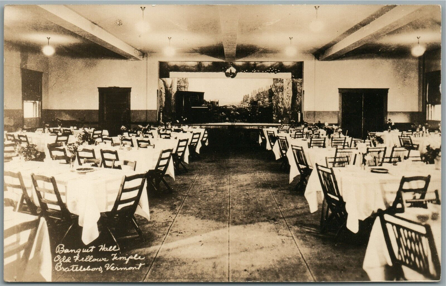 BRATTLEBORO VT ODD FELLOWS TEMPLE BANQUET HALL ANTIQUE REAL PHOTO POSTCARD RPPC