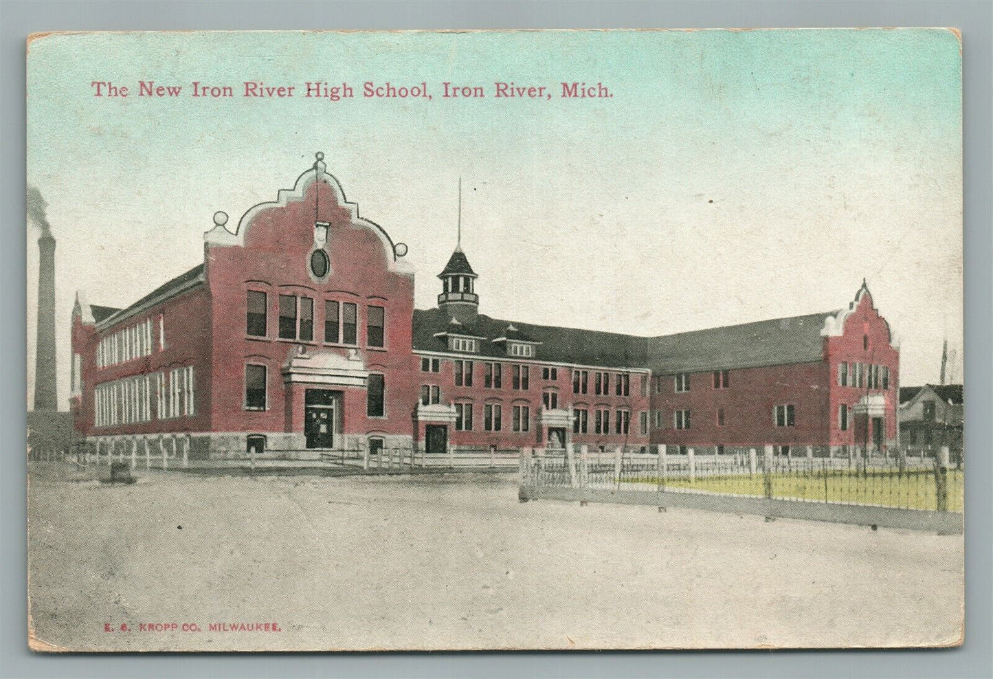 IRON RIVER MI HIGH SCHOOL ANTIQUE POSTCARD