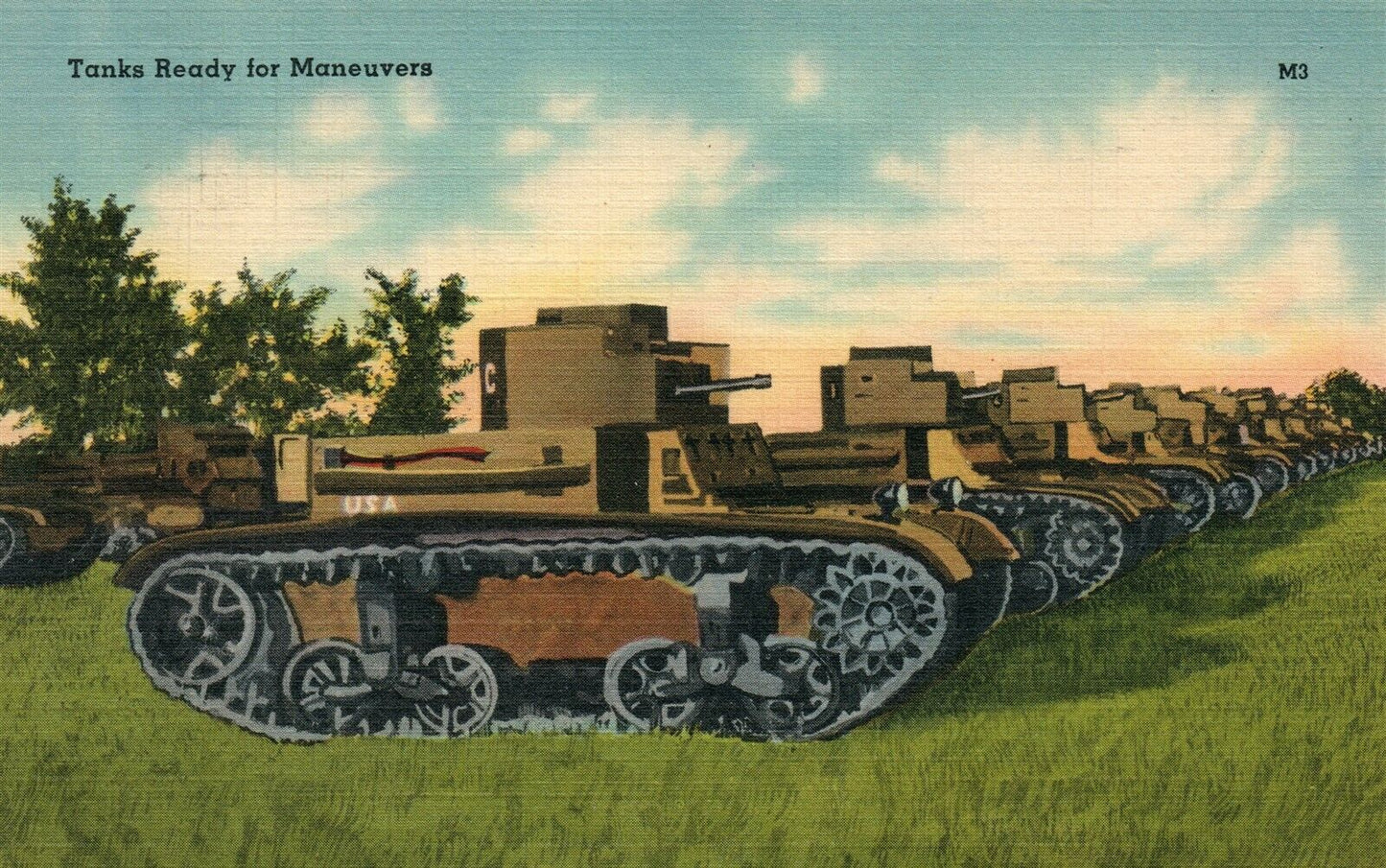 TANKS READY FOR MANEUVERS 1942 VINTAGE POSTCARD