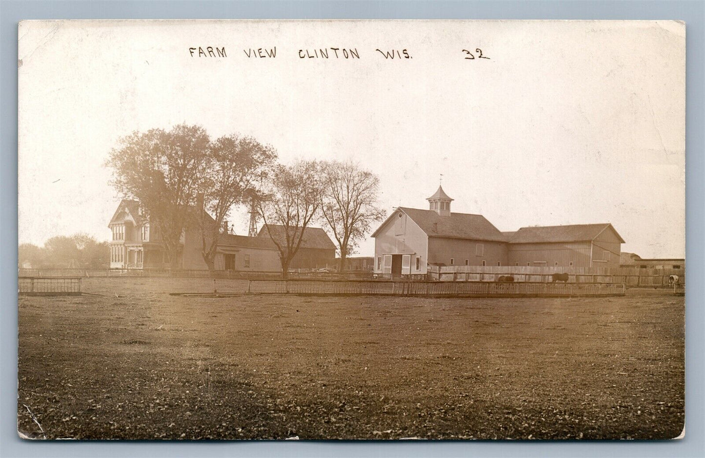 CLINTON WI FARM VIEW 1912 ANTIQUE REAL PHOTO POSTCARD RPPC