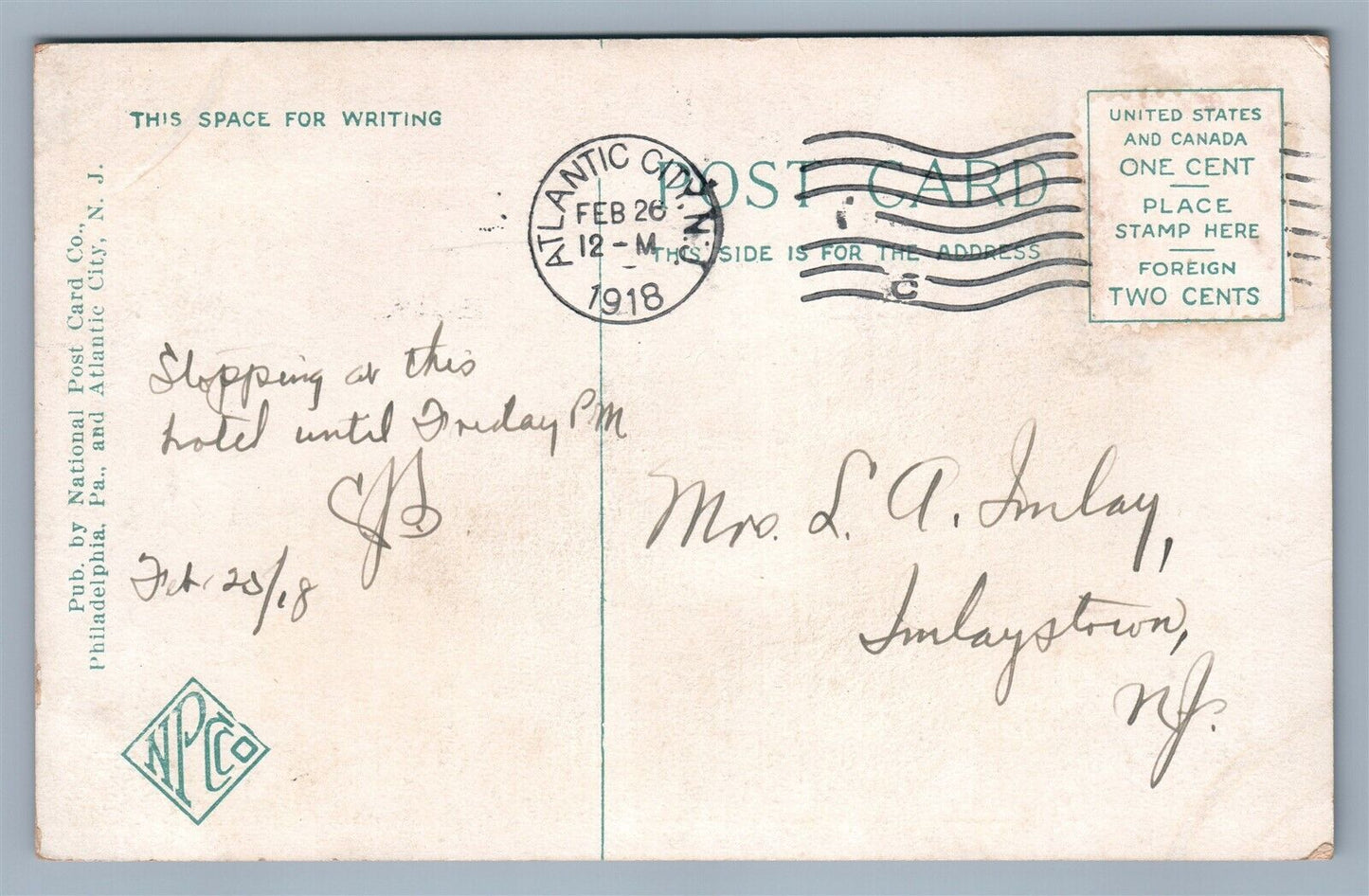ATLANTIC CITY NJ HOTEL DENNIS ANTIQUE POSTCARD