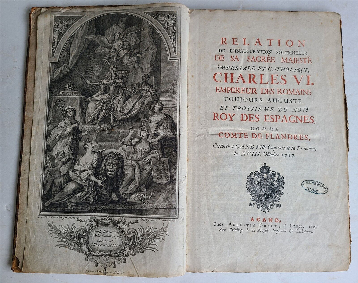 1719 CHARLES VI INAGUARATION LARGE FOLIO ILLUSTRATED w/ FOLD OUT PLATES antique
