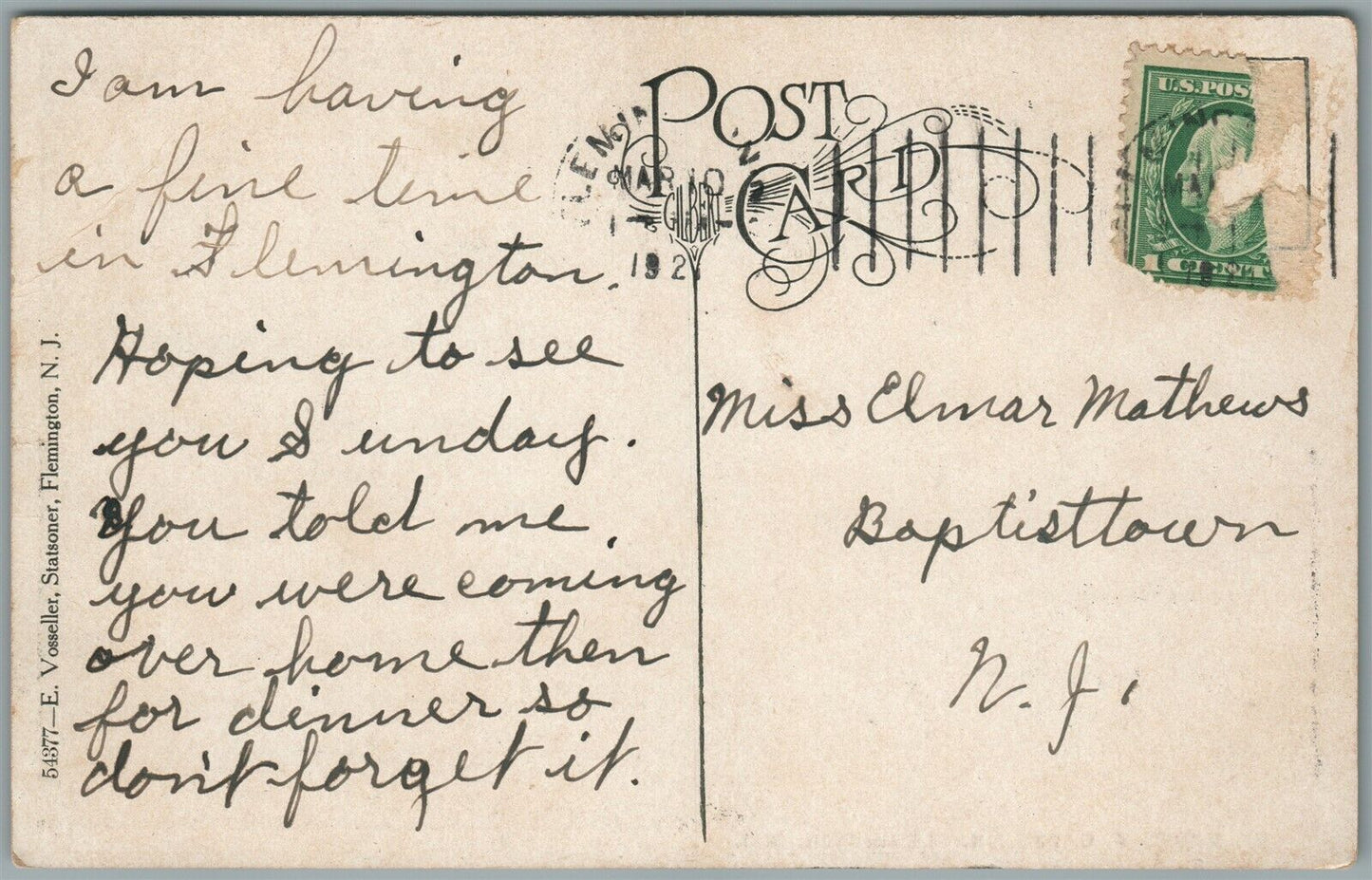 FLEMINGTON NJ ST.MARY'S R.C. CHURCH ANTIQUE POSTCARD