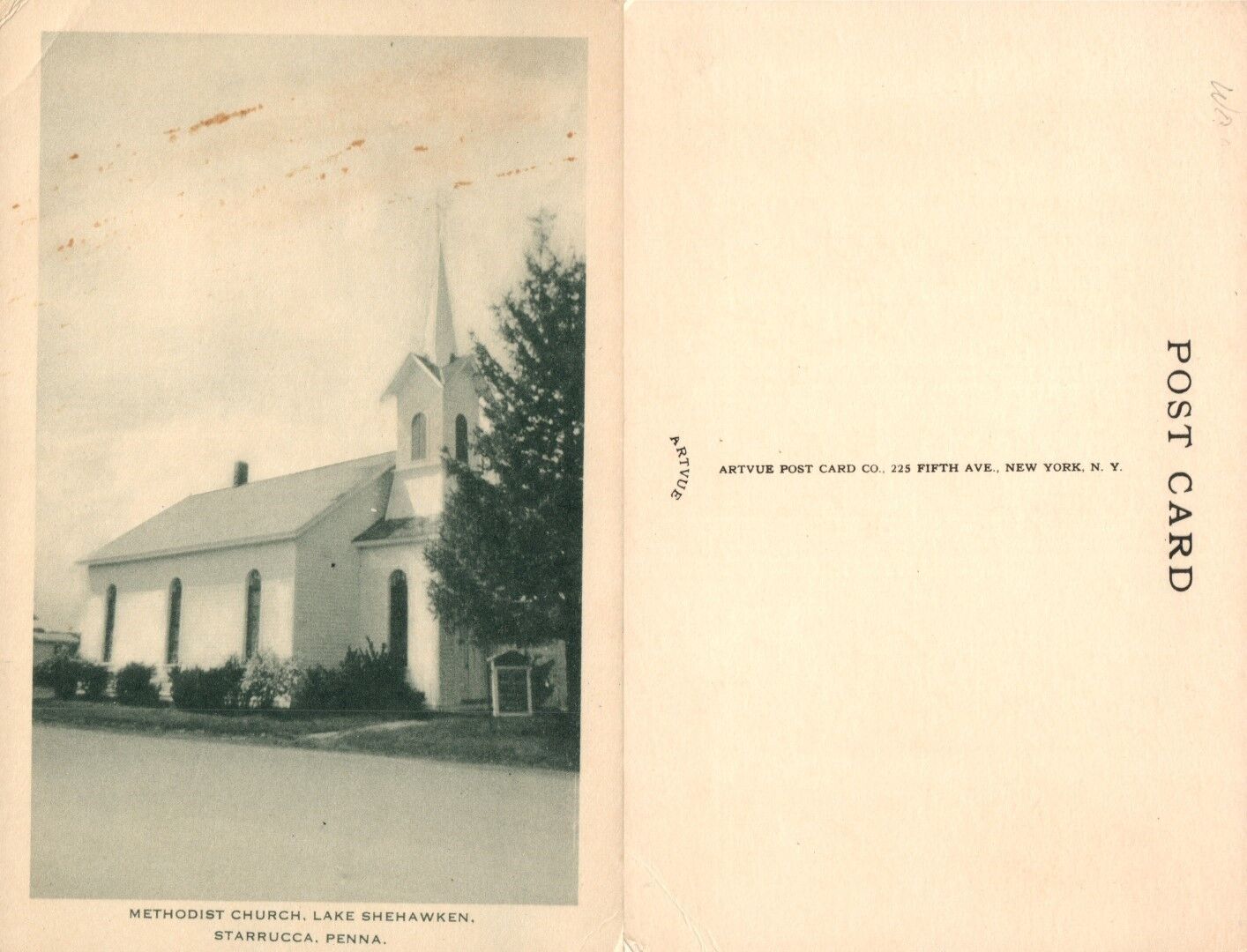 STARRUCCA PA METHODIST CHURCH LAKE SHENAWKEN ANTIQUE UNDIVIDED POSTCARD