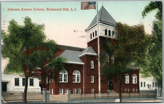 RICHMOND HILL LONG ISLAND NY JOHNSON AVENUE SCHOOL ANTIQUE POSTCARD