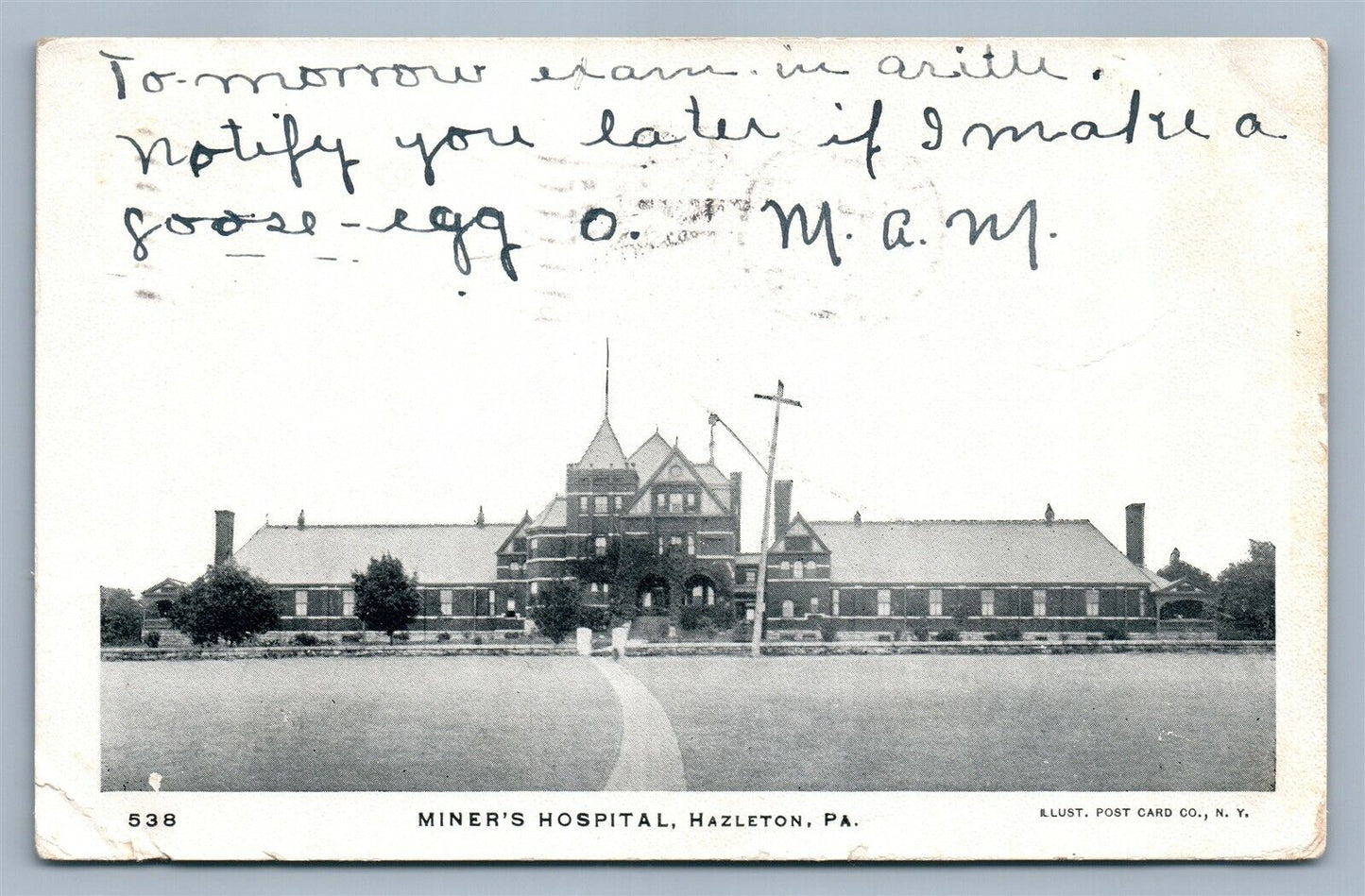 HAZLETON PA MINER'S HOSPITAL ANTIQUE POSTCARD