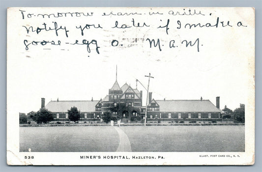 HAZLETON PA MINER'S HOSPITAL ANTIQUE POSTCARD