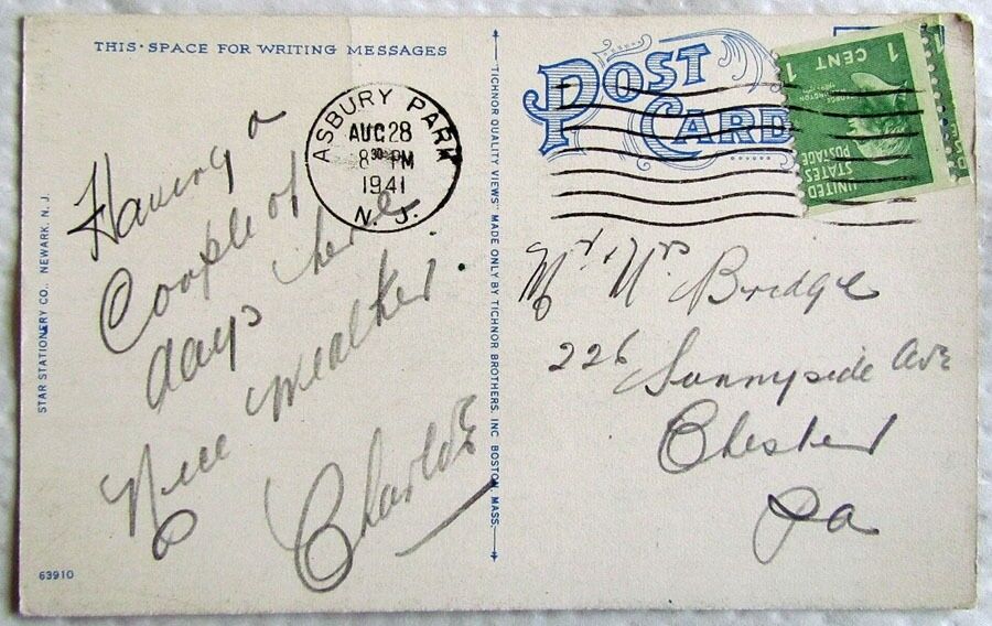 ASBURY PARK DEAL LAKE N.J. 1941 VINTAGE POSTCARD