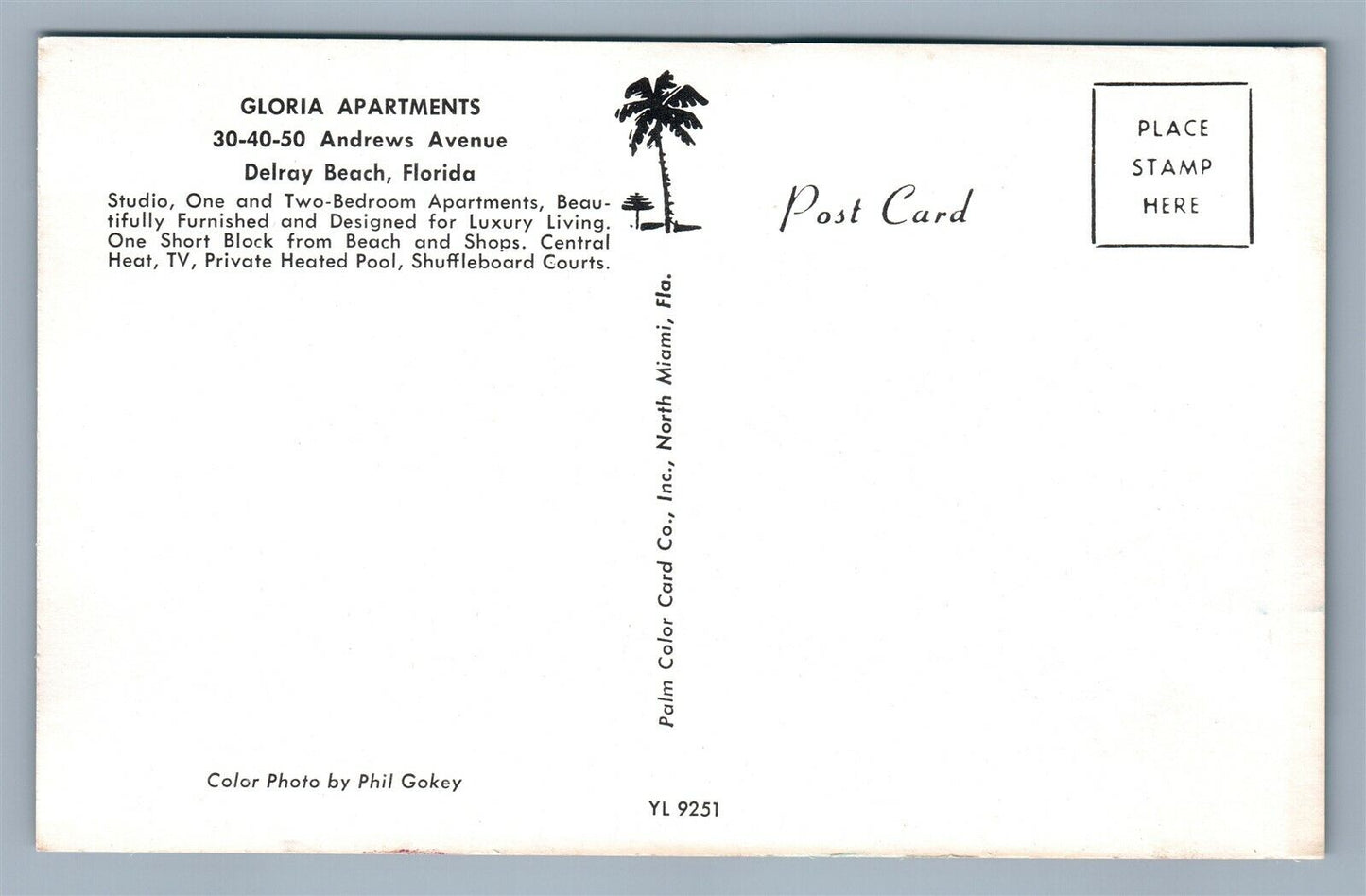 DELRAY BEACH FL GLORIA APARTMENTS VINTAGE POSTCARD