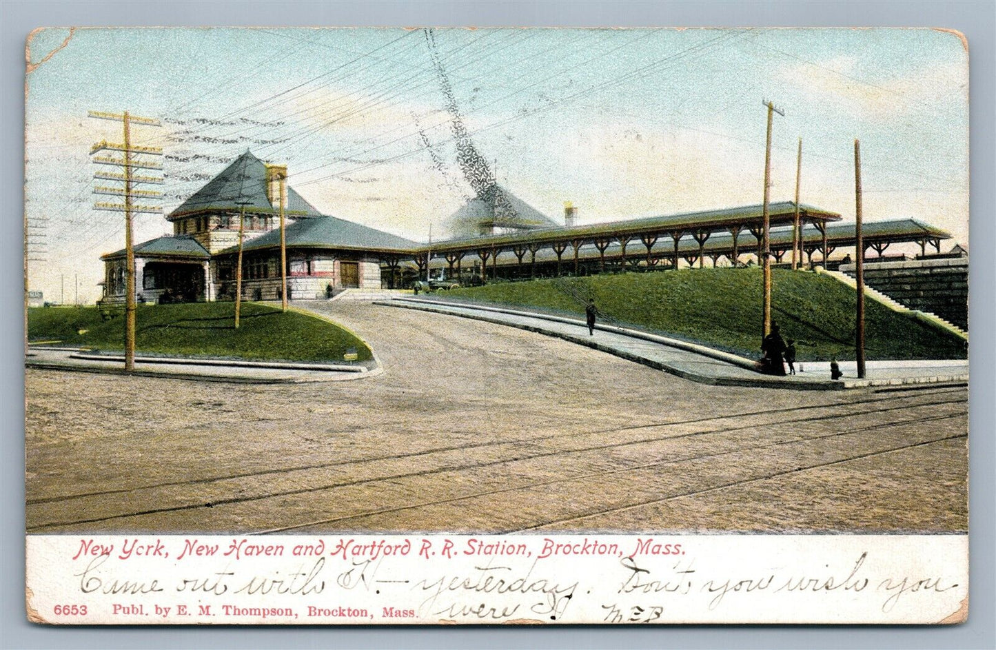 BROCKTON MA RAILROAD STATION 1905 ANTIQUE UNDIVIDED POSTCARD railway depot