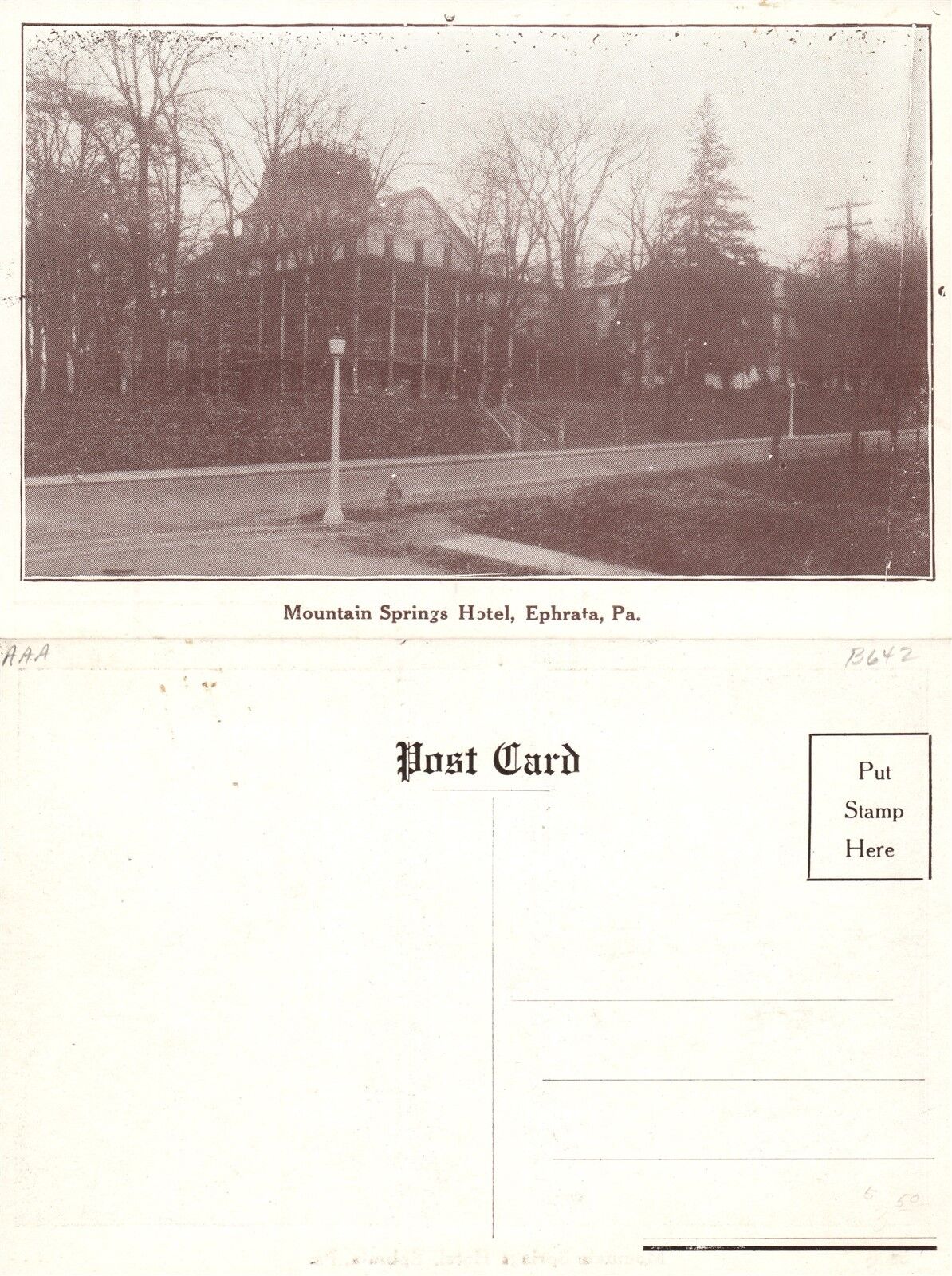EPHRATA PA MOUNTAIN SPRINGS HOTEL ANTIQUE POSTCARD