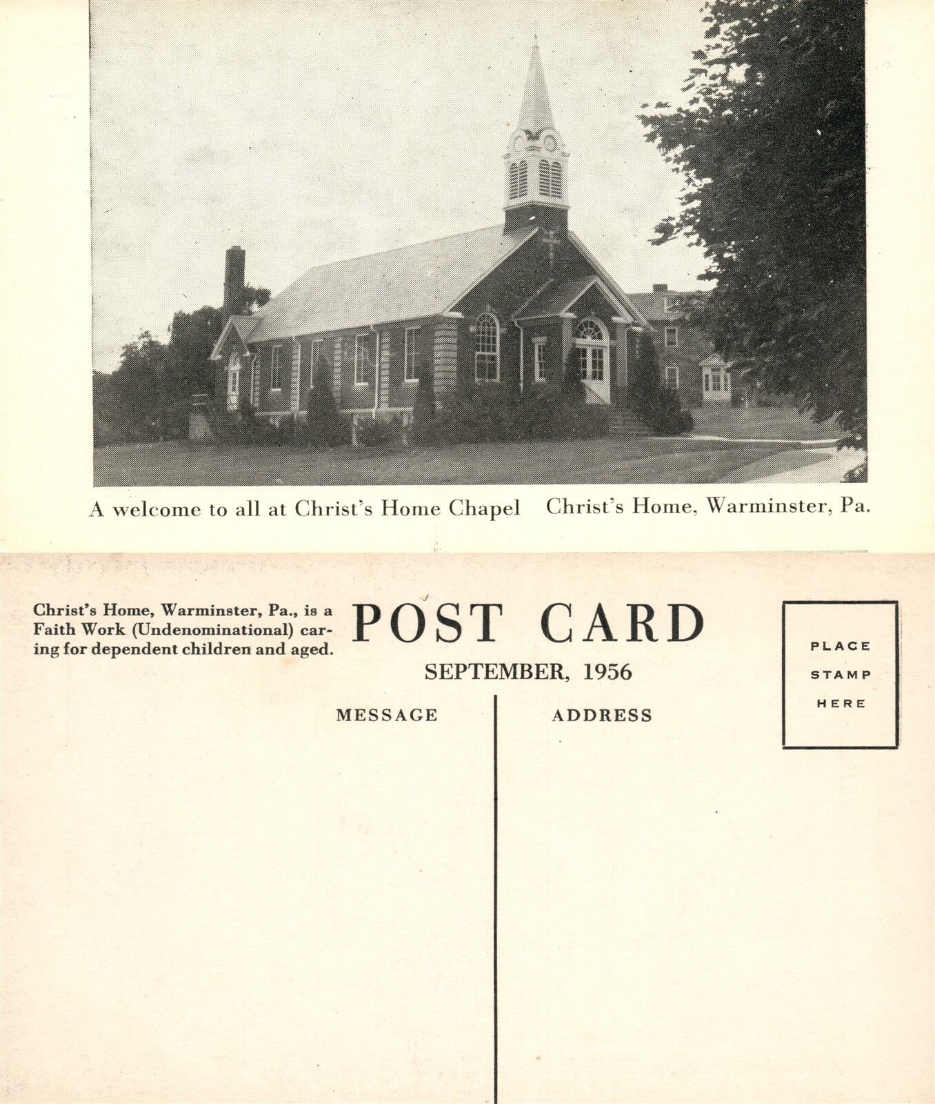 WARMINSTER PA CHRIST'S HOME CHAPEL ANTIQUE POSTCARD