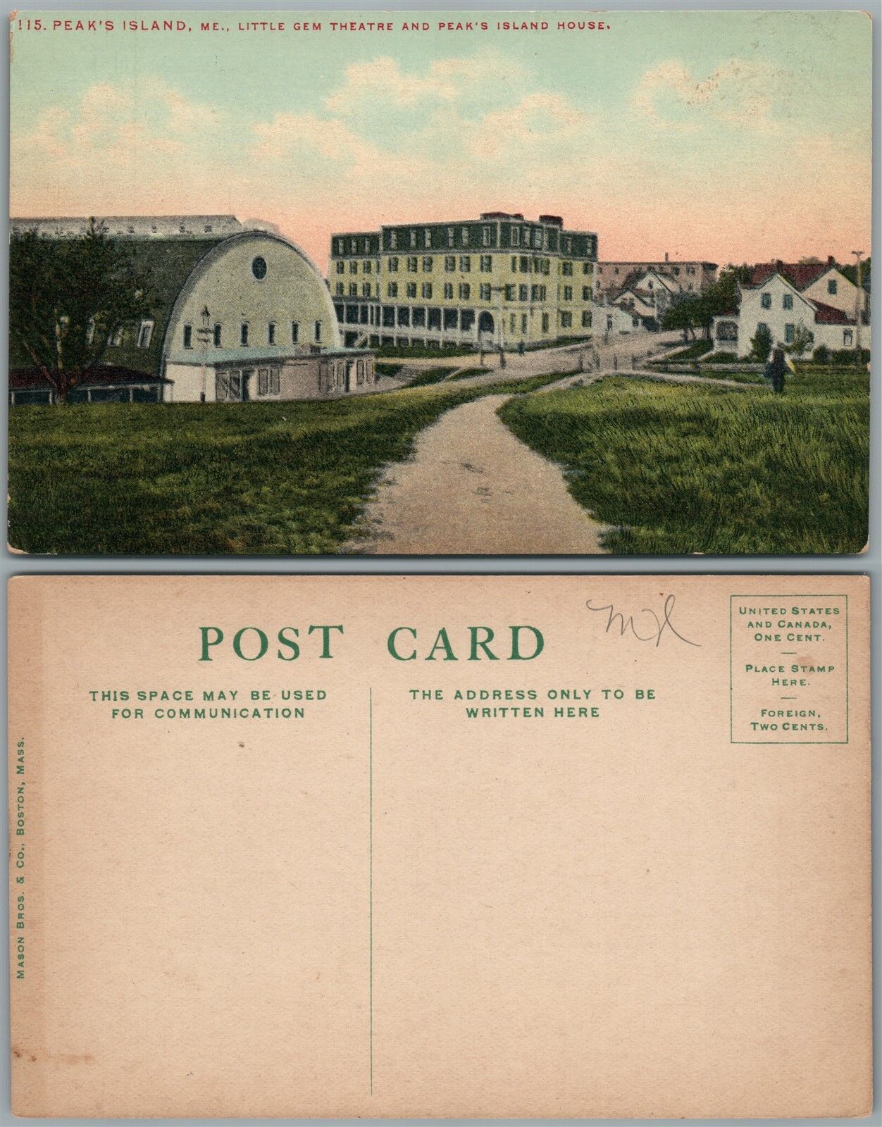 PEAK'S ISLAND ME LITTLE GEM THEATRE ANTIQUE POSTCARD