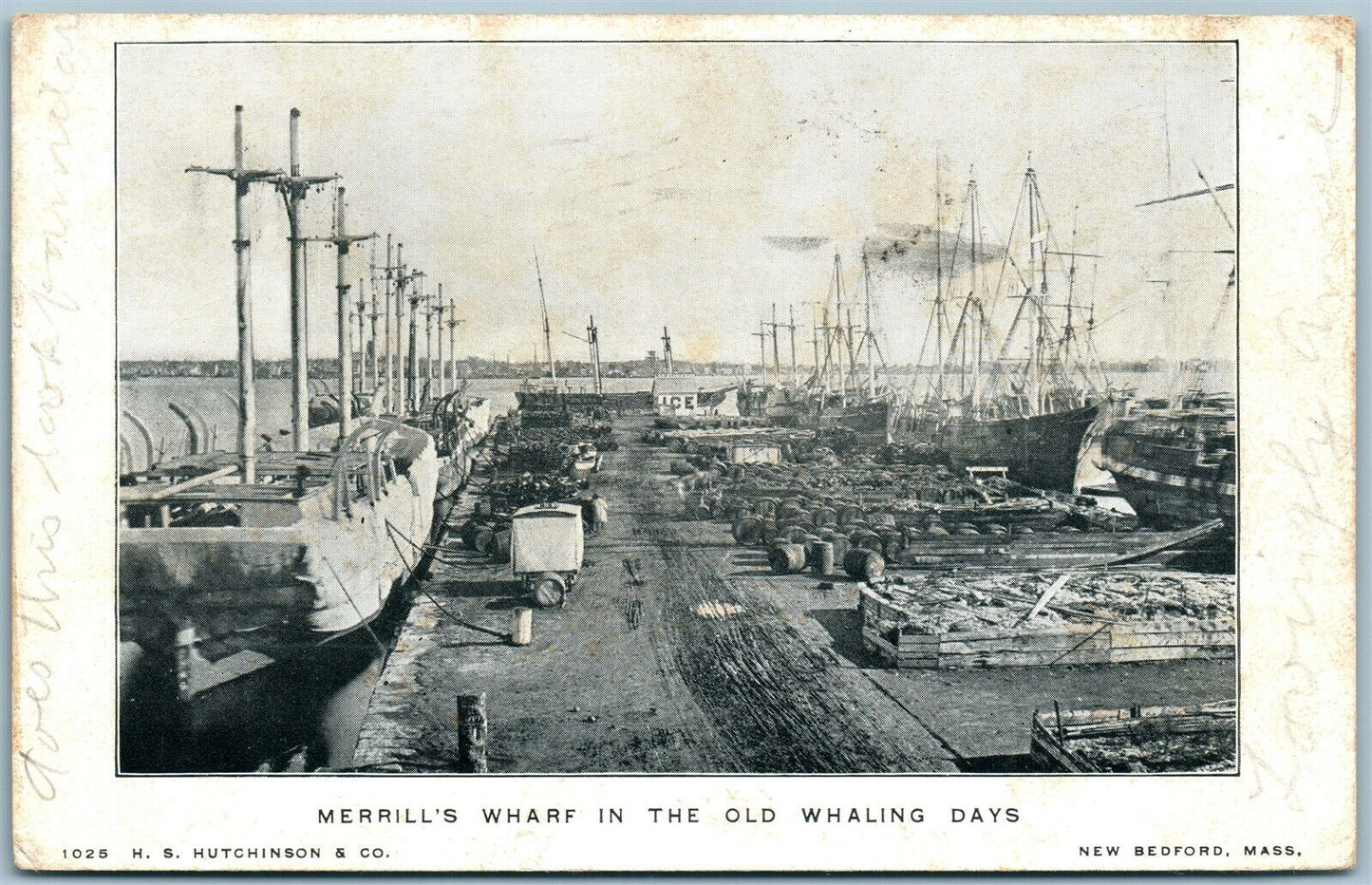 NEW BEDFORD MA MERRIL'S WHARF ANTIQUE POSTCARD