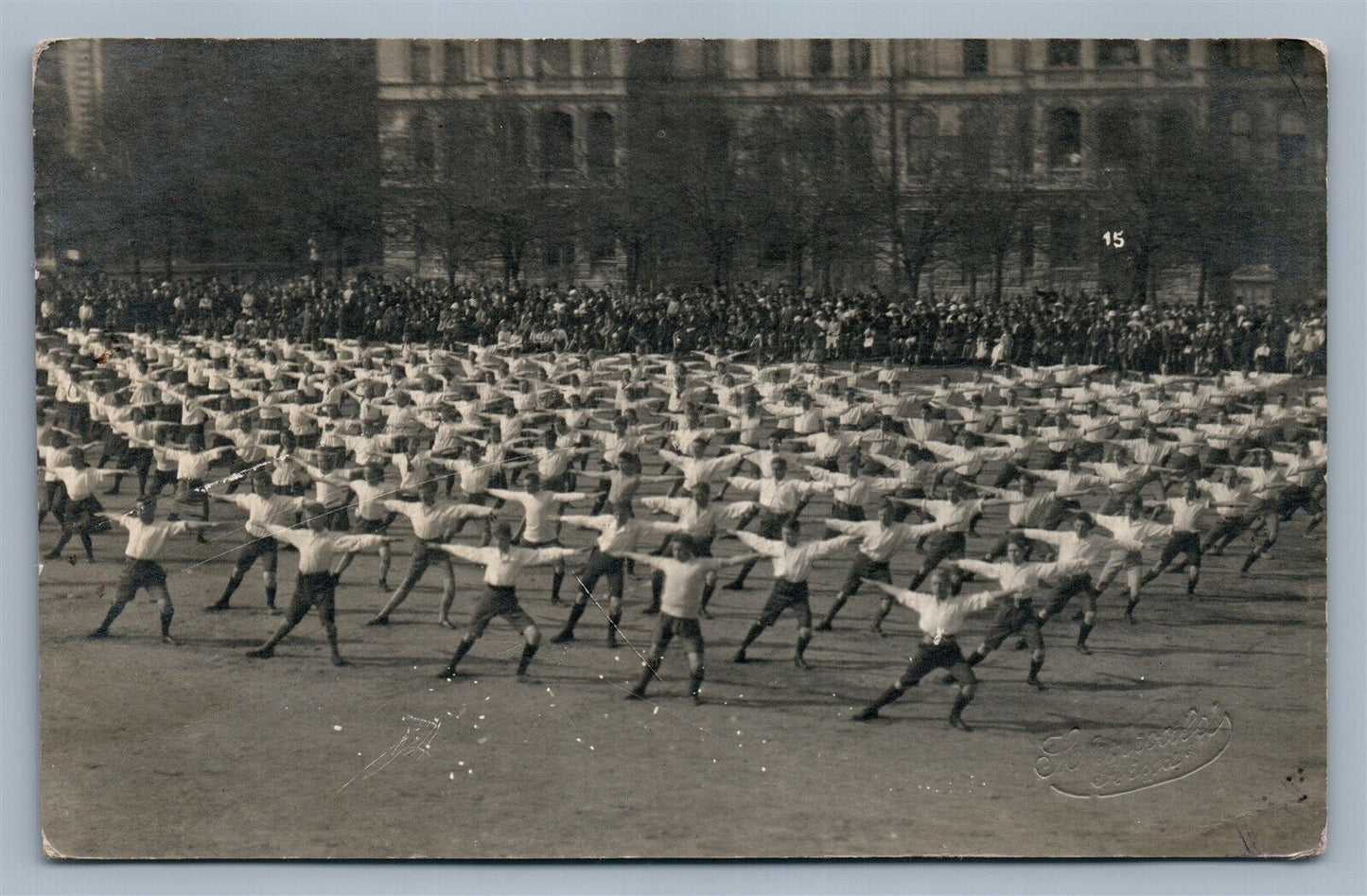 LATVIAN 1943 ATHLETIC EXERCISES VINTAGE REAL PHOTO POSTCARD RPPC w/ GERMAN STAMP