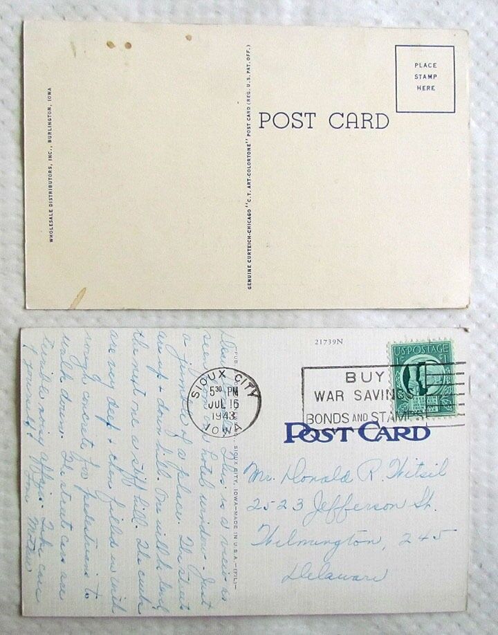 LOT OF 2 VINTAGE POSTCARDS - BURLINGTON & SIOUX CITY IOWA