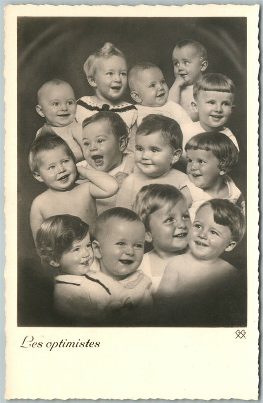MULTIPLE BABIES SMILING ANTIQUE REAL PHOTO POSTCARD RPPC