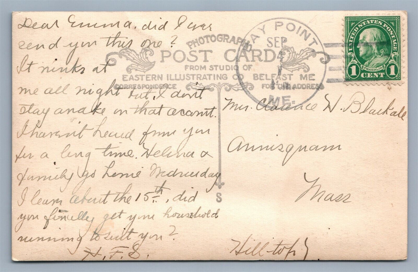 POND ISLAND ME KENNEBEC RIVER LIGHTHOUSE ANTIQUE REAL PHOTO POSTCARD RPPC