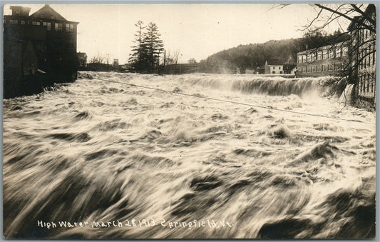 SPRINGFIELD VT HIGH WATER 1913 ANTIQUE REAL PHOTO POSTCARD RPPC