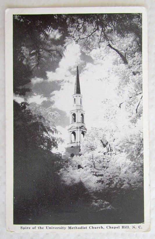 VINTAGE 1940 POSTCARD SPIRE OF UNIVERSITY METHODIST CHURCH CHAPEL HILL N.C.