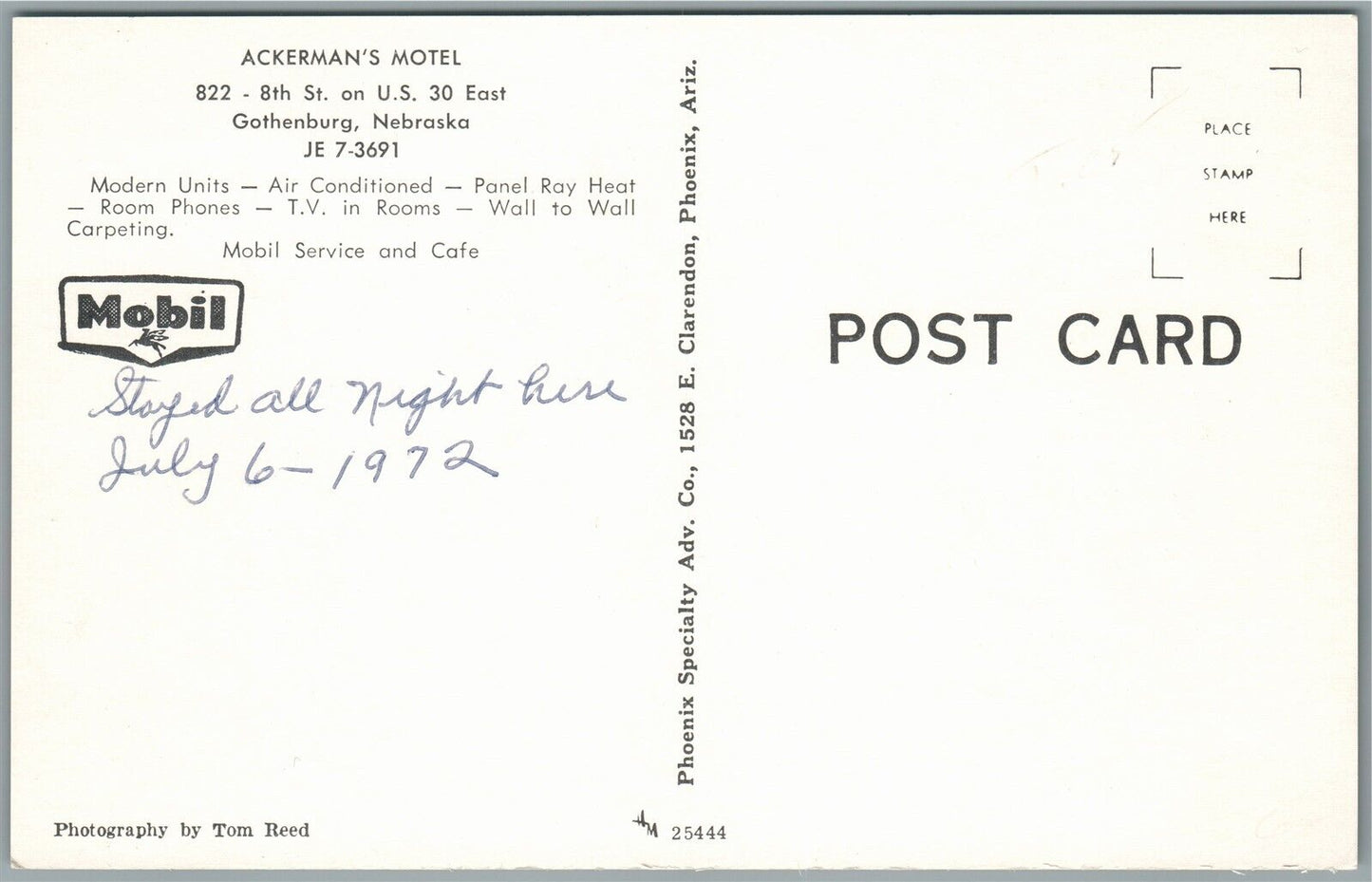GOTHENBURG NE ACKERMAN'S MOTEL VINTAGE POSTCARD