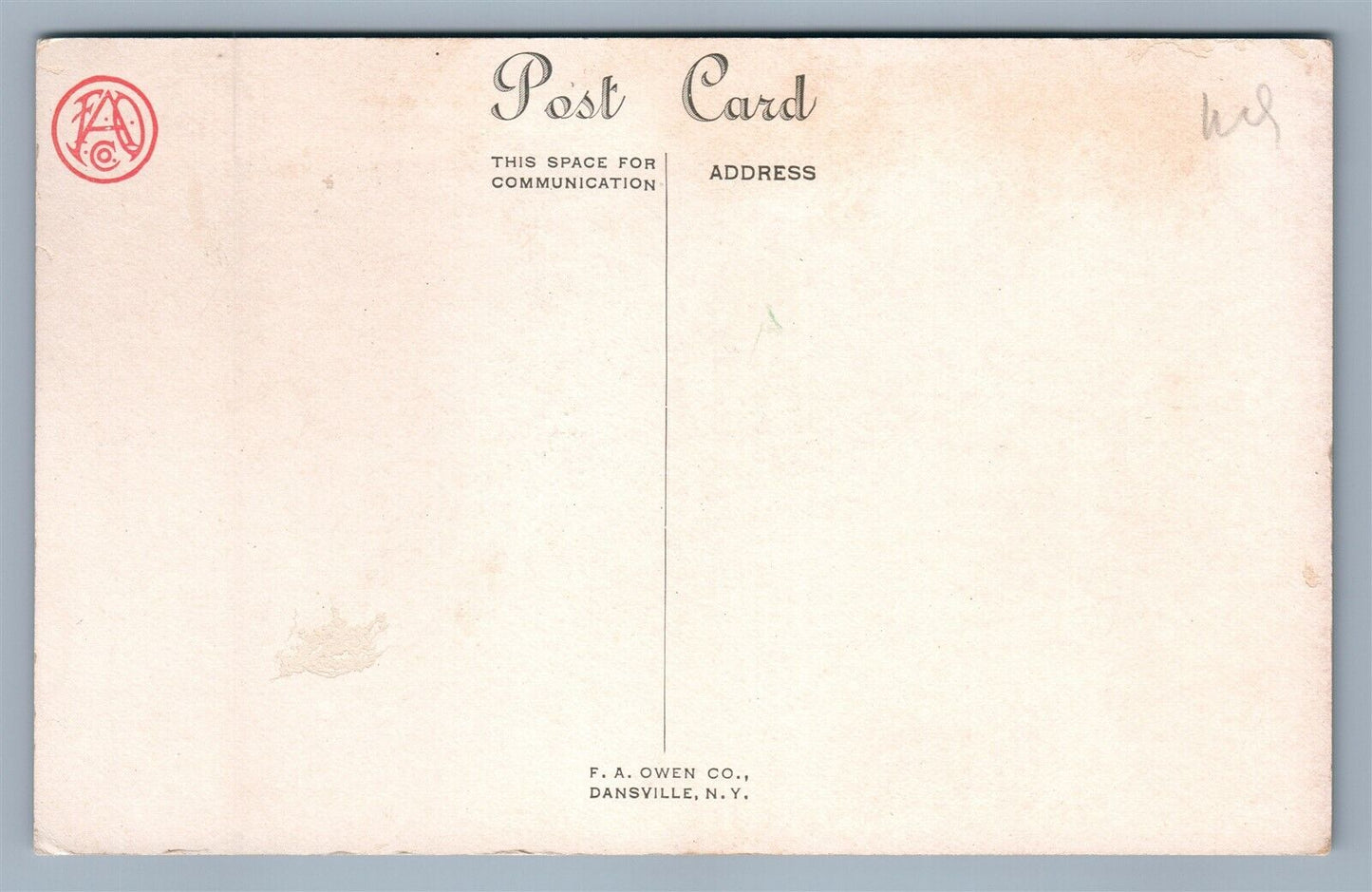 HALLOWEEN ANTIQUE POSTCARD printed in DANSVILLE NY PAIR of OWLS w/ CRESCENT MOON