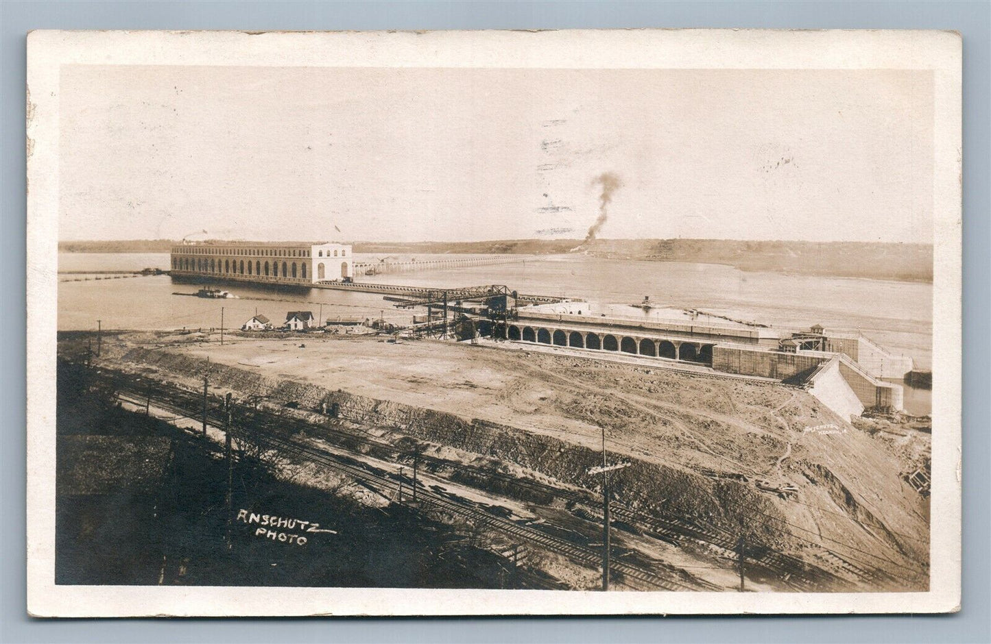 KEOKUK IA LOCK & DAM 19 ANTIQUE REAL PHOTO POSTCARD RPPC