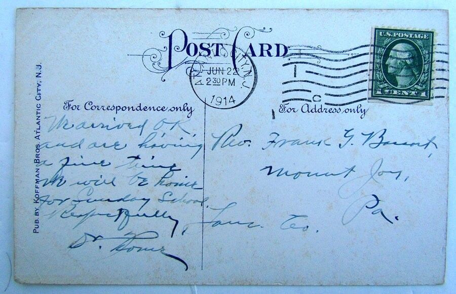 VINTAGE 1914 POSTCARD - OLIVET PRESBYTERIAN CHURCH ATLANTIC CITY NJ