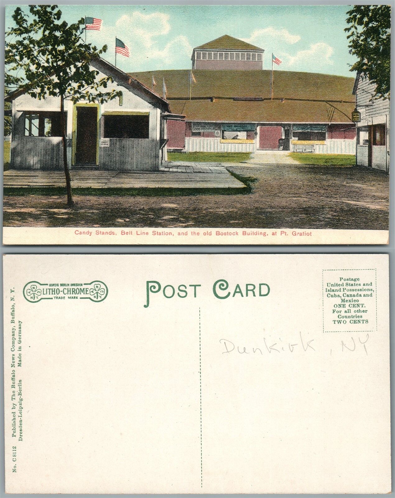 DUNKIRK N.Y. CANDY STANDS BELT LINE STATION AT PT.GRATIOT ANTIQUE POSTCARD