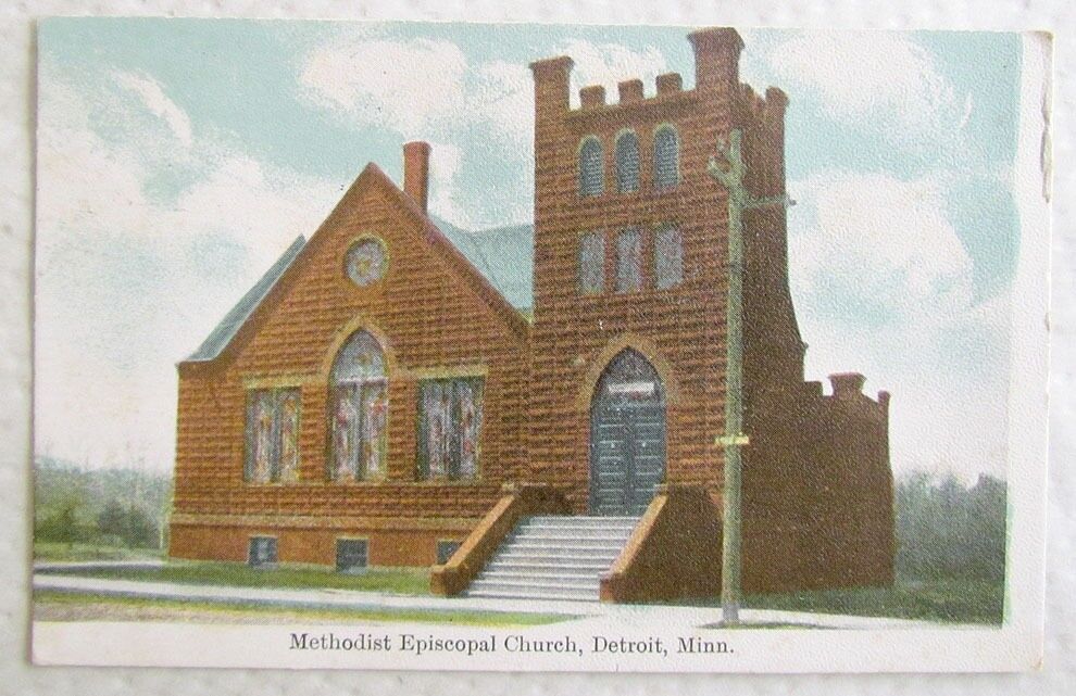 1912 ANTIQUE POSTCARD METHODIST EPISCOPAL CHURCH DETROIT MINNESOTA
