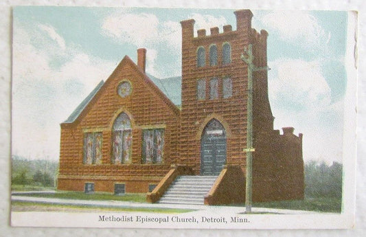 1912 ANTIQUE POSTCARD METHODIST EPISCOPAL CHURCH DETROIT MINNESOTA