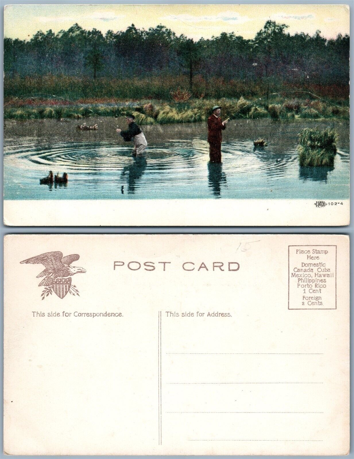 FISHING SCENE ANTIQUE POSTCARD