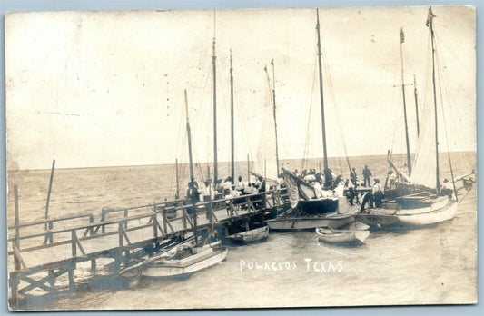 PALACIOS TX BOATING PIER ANTIQUE REAL PHOTO POSTCARD RPPC