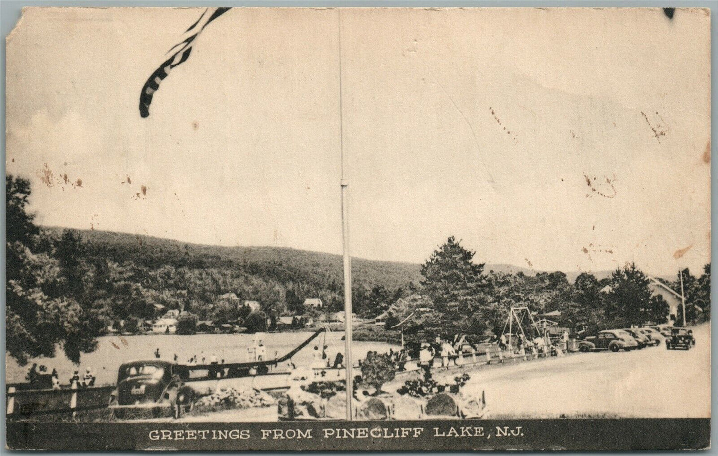 PINECLIFF LAKE NJ GREETINGS VINTAGE POSTCARD